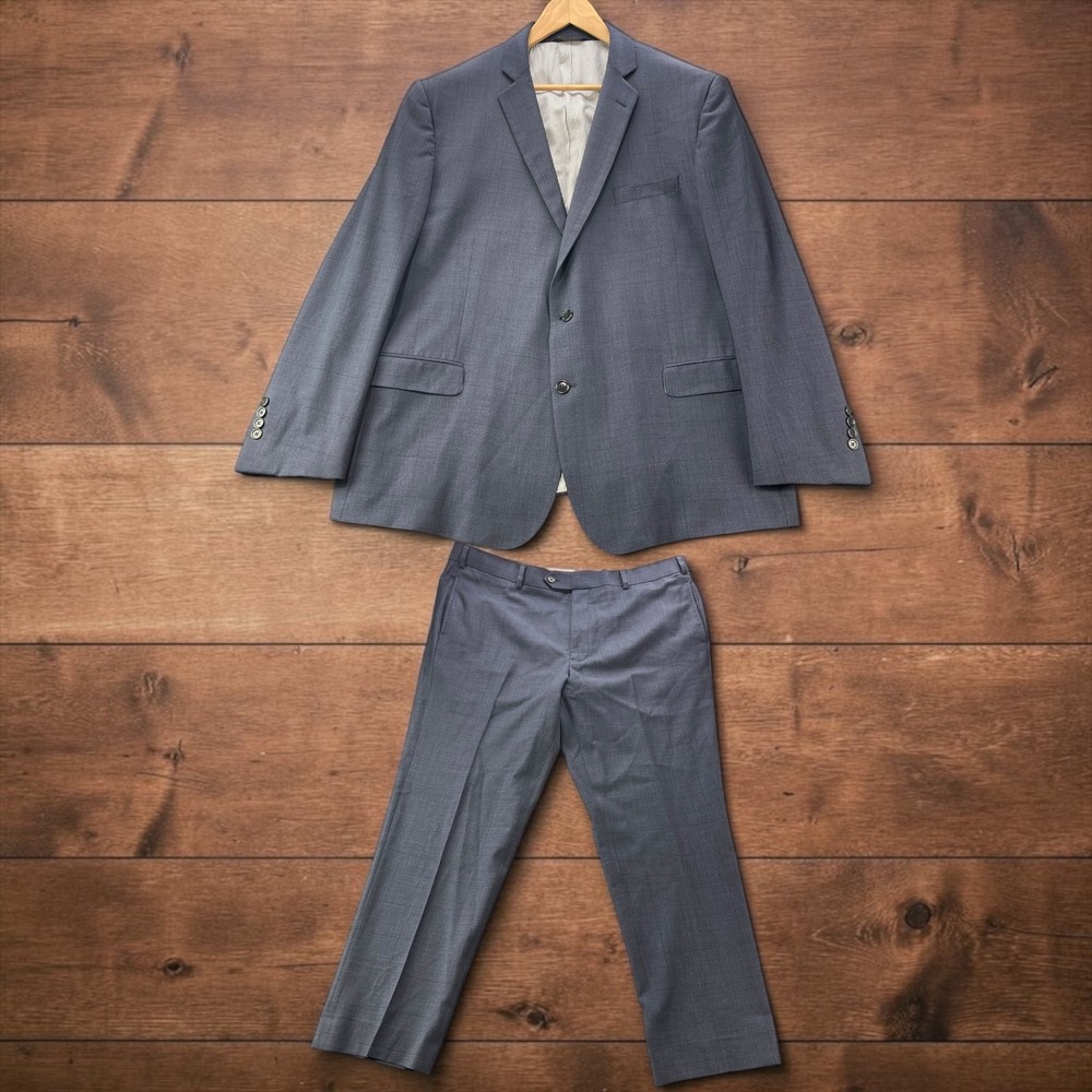 Brooks Brothers Explorer Regent Fit Suit Blue Glen Plaid Wool Blend 50R W42 L30